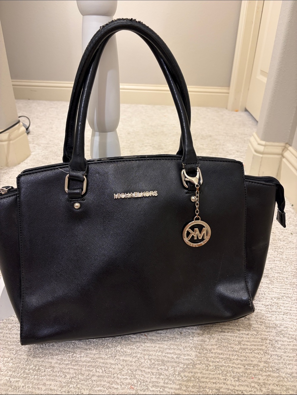 Michael Kors Black Satchel with Gold Logo Charm